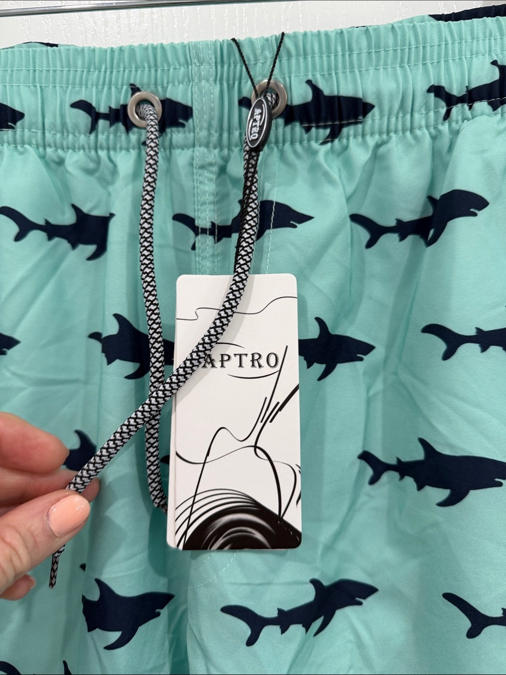 Aptro Mint Swim Shorts with black  Shark Print size 3X lined - Picture 4 of 7